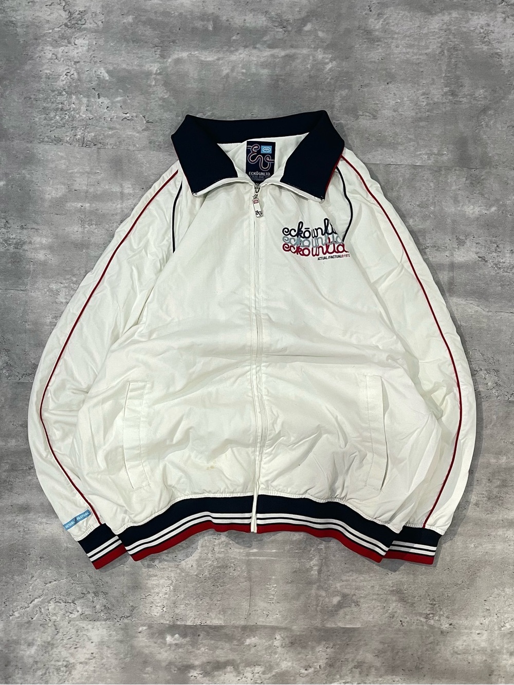 Vintage Ecko Unltd jacket white full zip up logo embroidered mens XL